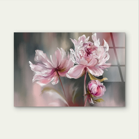 Classic Pink Peony Flower Blossom Rose Acrylic Glass Printing Wall Art Australian Made Quality