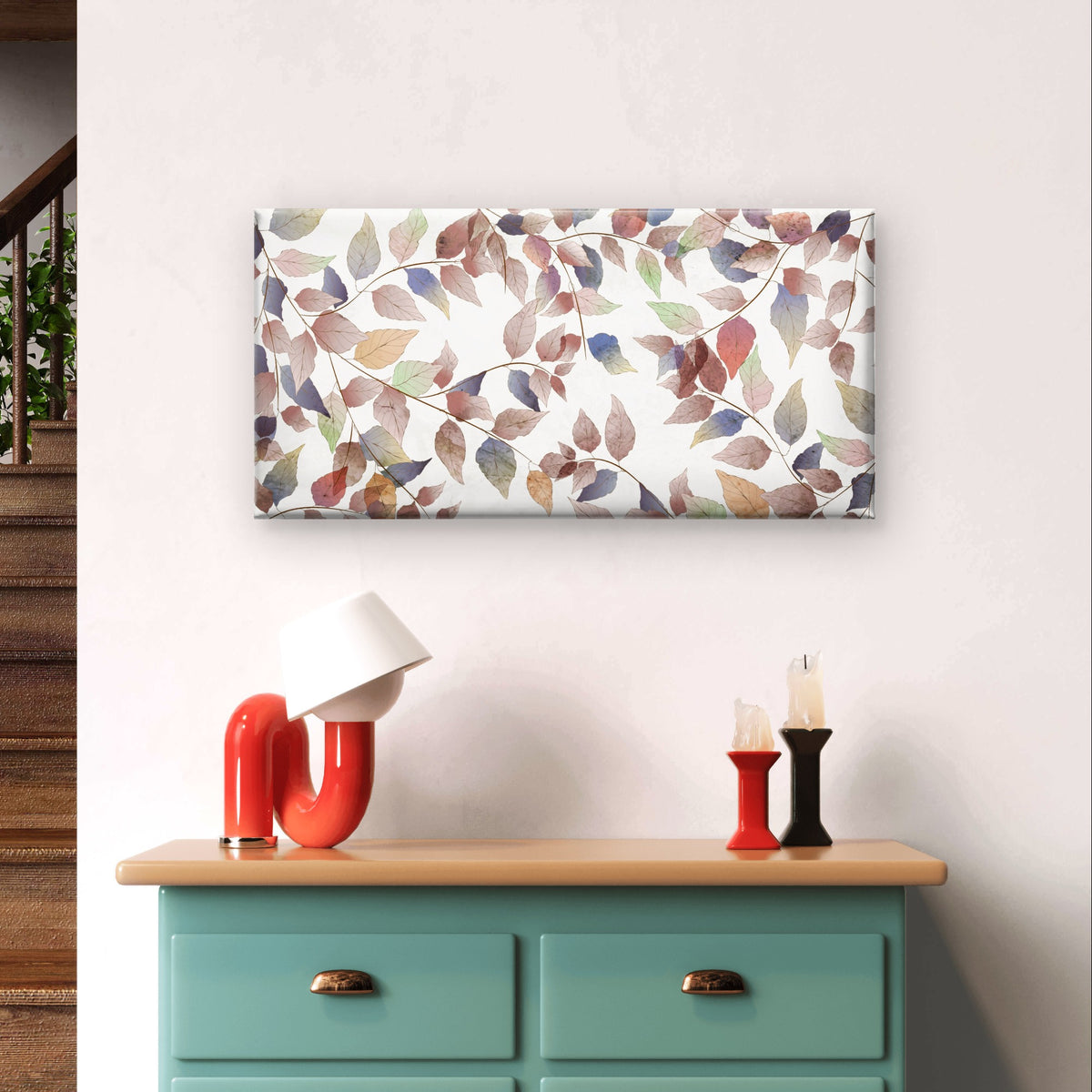Watercolor Pastel Leaves Branch Wall Art Canvas Office Home Framed 120x60cm