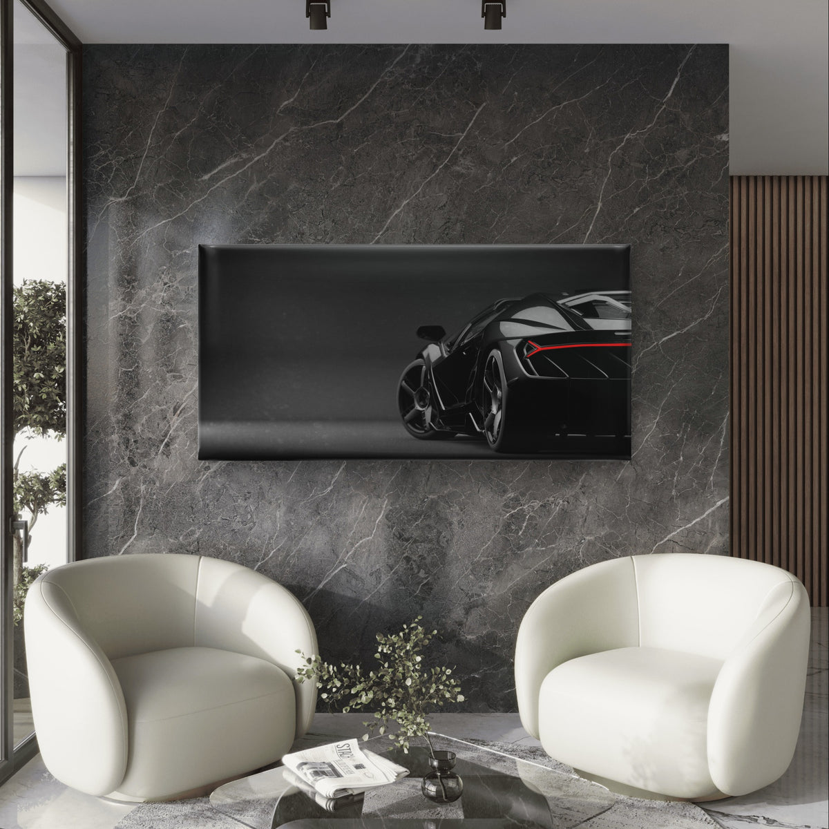 Black Supercar Red Taillight Vehicle Wall Art Canvas Office Home Framed 120x60cm