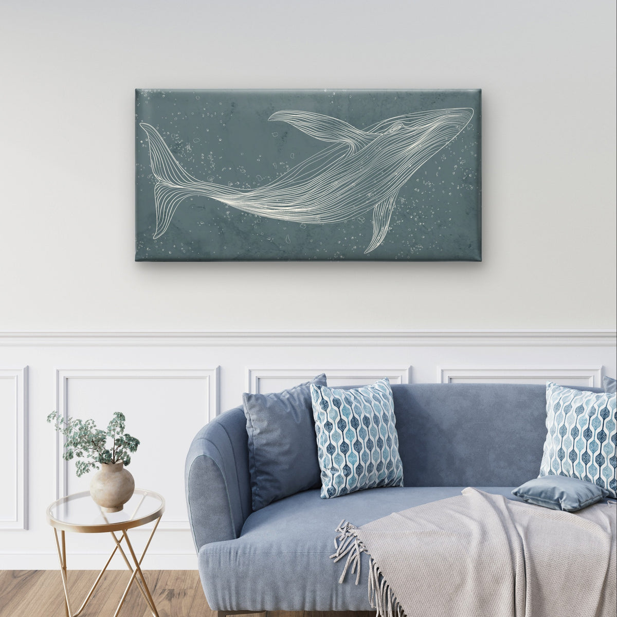 Blue Humpback Whale Line Animal Wall Art Canvas Office Home Framed 120x60cm