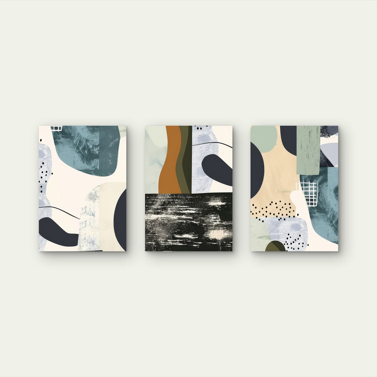 3pcs Modern Blue Terracotta Abstract Shapes Wall Art Set Canvas Framed 40x60cm - High Quality Print 100% Australian Made Wall Canvas Ready to Hang