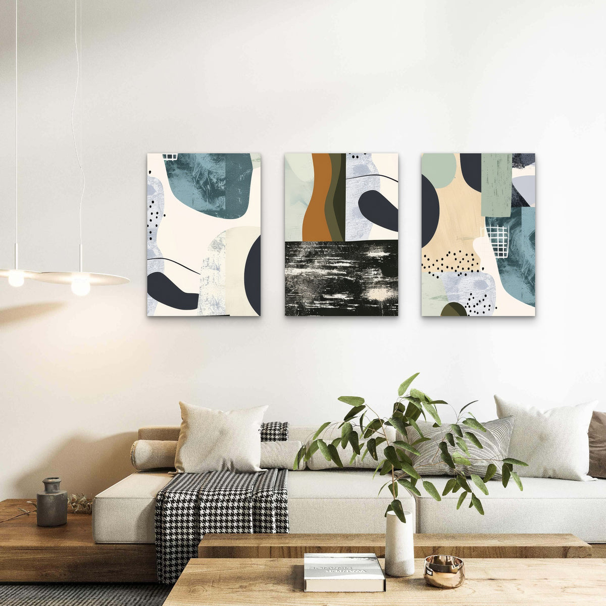 3pcs Modern Blue Terracotta Abstract Shapes Wall Art Set Canvas Framed 50x70cm - High Quality Print 100% Australian Made Wall Canvas Ready to Hang