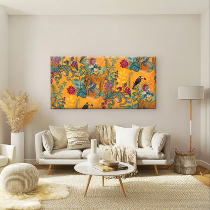 Jungle Cheetah Toucan Leopard Floral Wall Art Canvas Office Home Framed 120x60cm