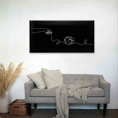 Black White Line Hand Earth Globe Wall Art Canvas Office Home Framed 120x60cm