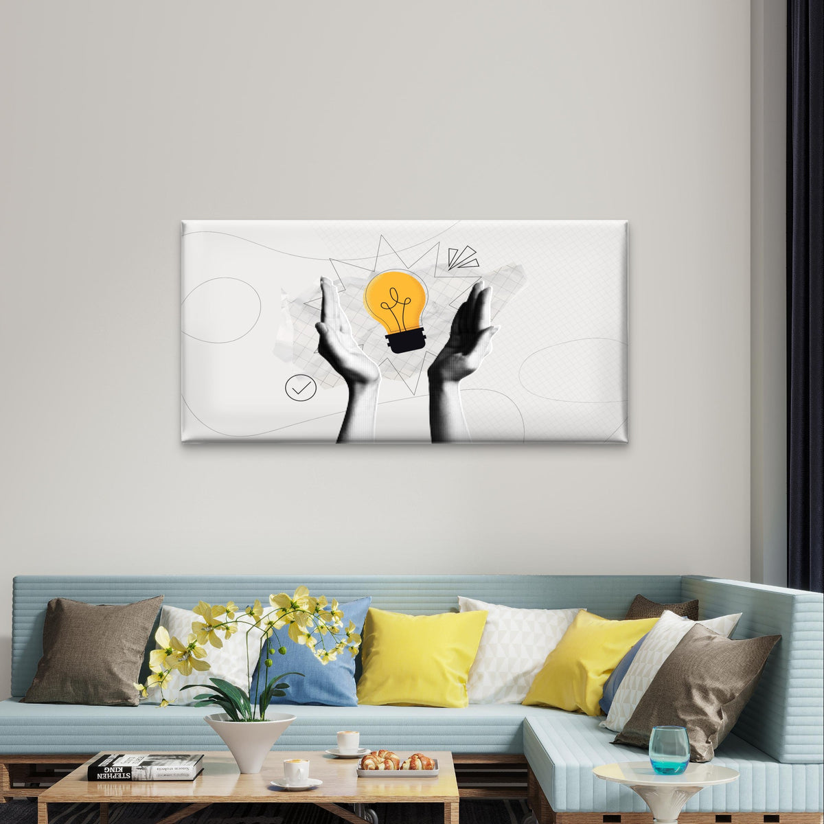 Creative Idea Bulb Business Hands Wall Art Canvas Office Home Framed 120x60cm