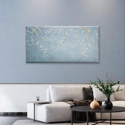 Blue Almond Blossom Cherry Tree Wall Art Canvas Office Home Framed 120x60cm
