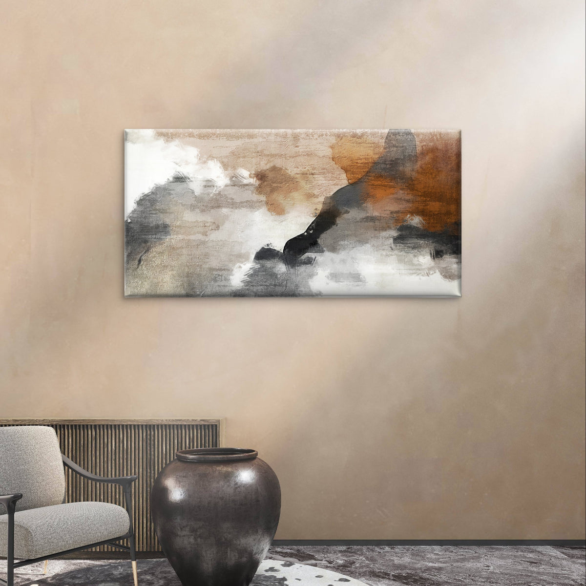 Brown Grey Terracotta Abstract Paint Wall Art Canvas Office Home Framed 120x60cm