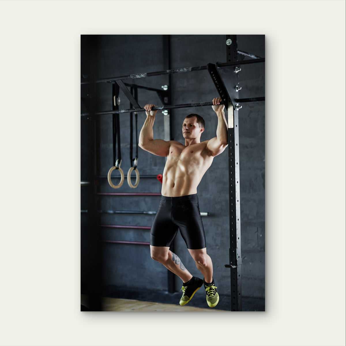 Gym Fitness Man Muscle Pull Up Exercise 5mm Plastic Poster Ready to Hang 90x60cm