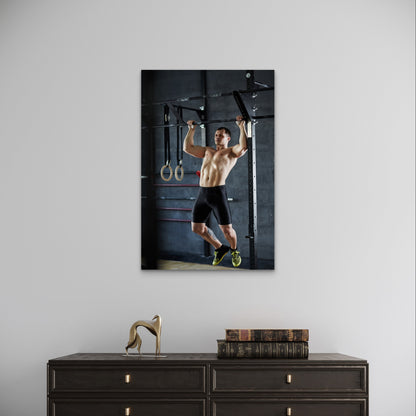 Gym Fitness Man Muscle Pull Up Exercise 5mm Plastic Poster Ready to Hang 90x60cm