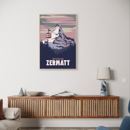 Vintage Zermatt Switzerland Matterhorn Alps Travel Poster Print Wall Art