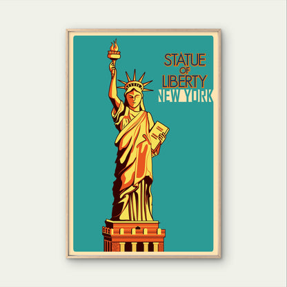 Statue Of Liberty New York Vintage Retro Design Travel Poster Print Wall Art