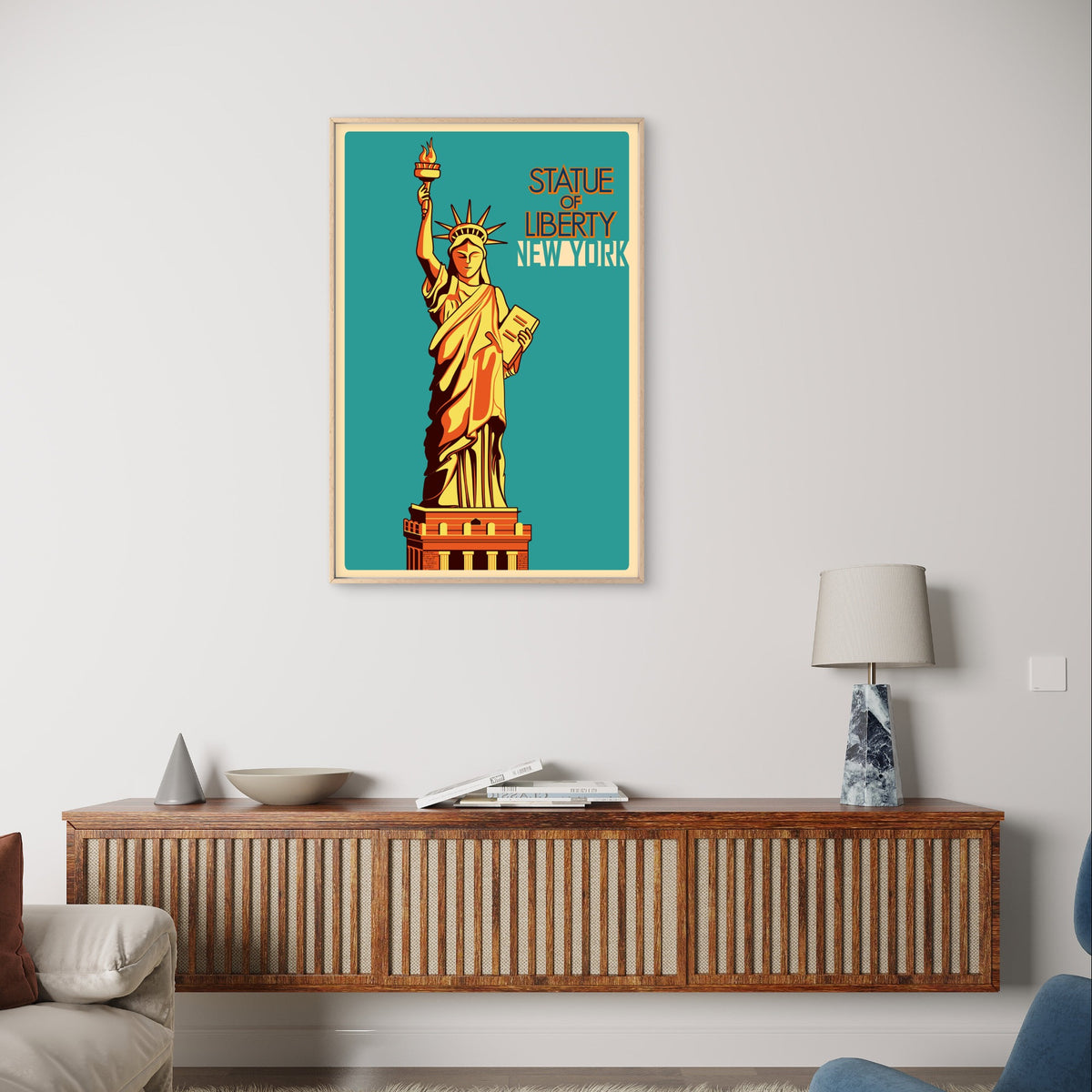 Statue Of Liberty New York Vintage Retro Design Travel Poster Print Wall Art