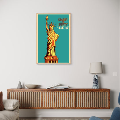 Statue Of Liberty New York Vintage Retro Design Travel Poster Print Wall Art