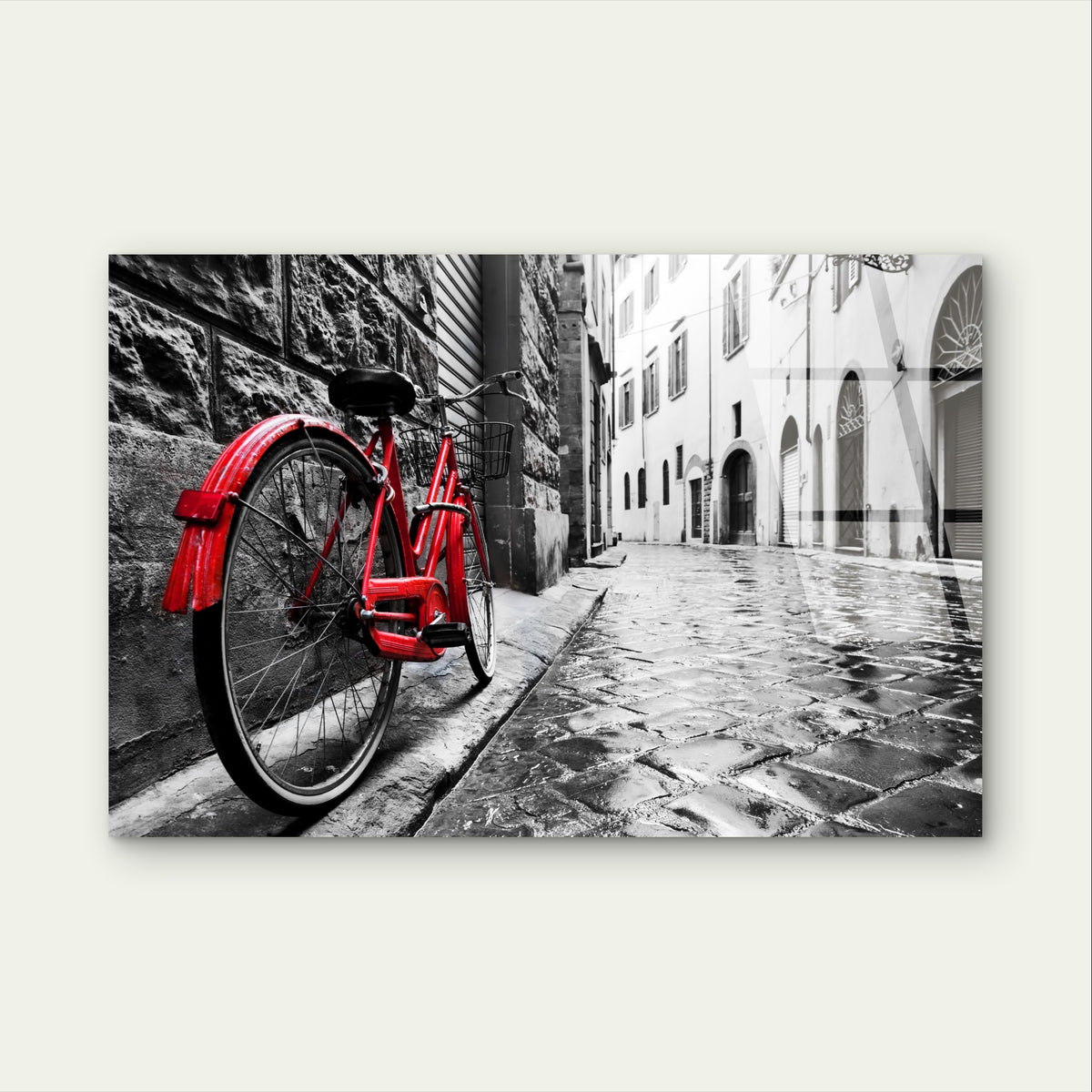 Vintage Red Bicycle Retro City Street Acrylic Glass Printing Wall Art Australian Made Quality