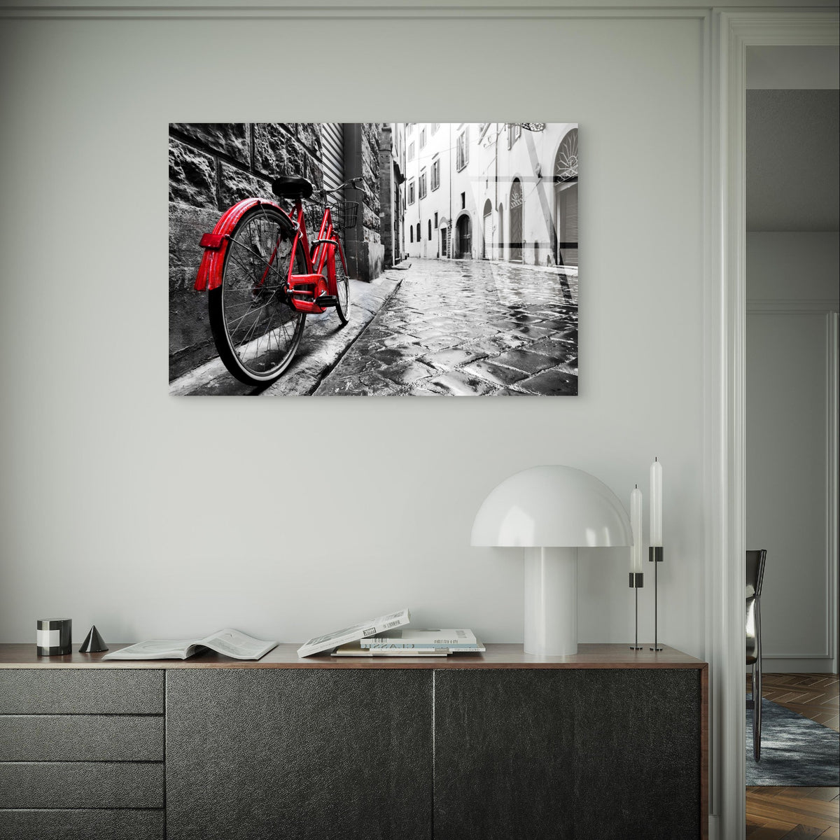 Vintage Red Bicycle Retro City Street Acrylic Glass Printing Wall Art Australian Made Quality