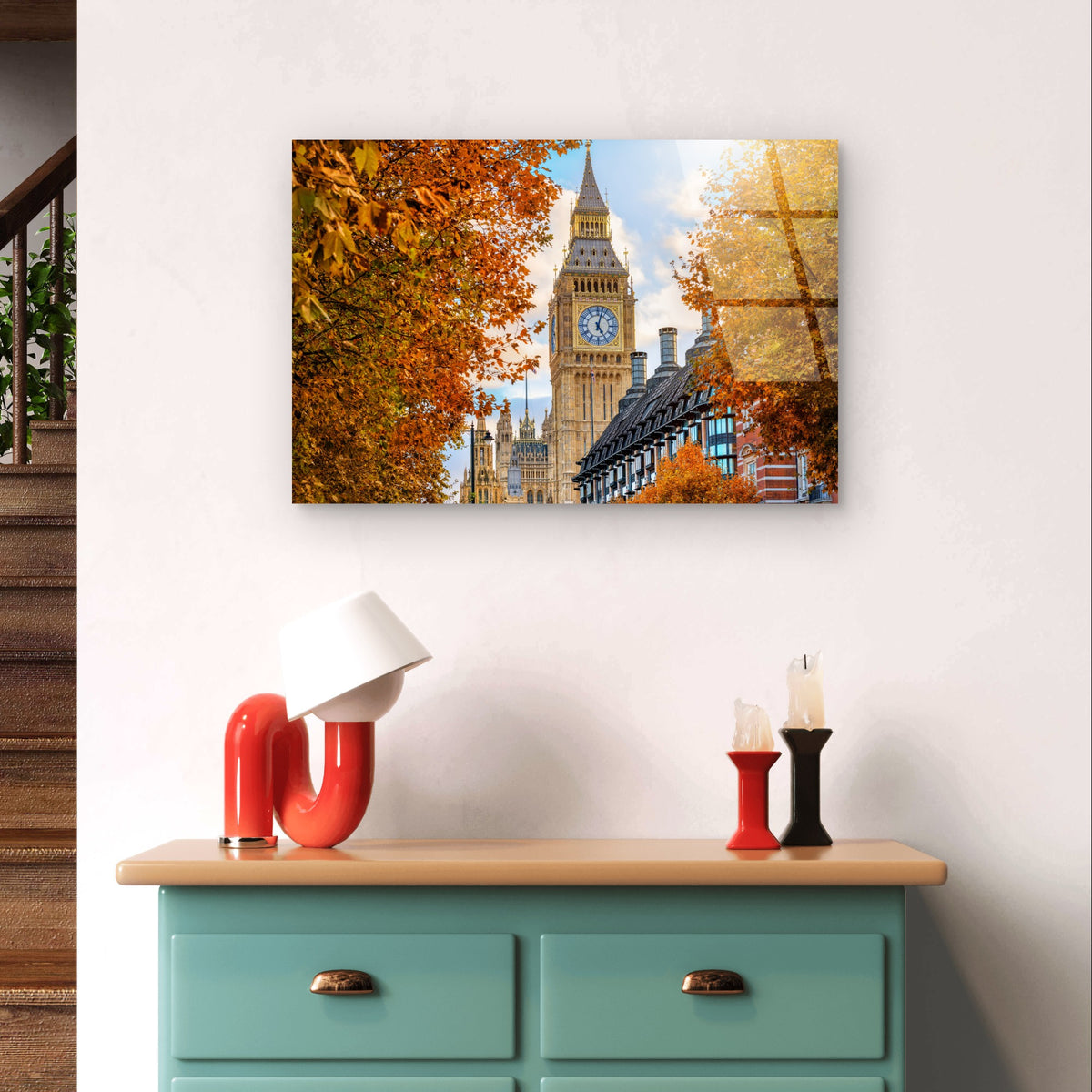 London Big Ben Autumn Trees Cityscape Acrylic Glass Printing Wall Art Australian Made Quality