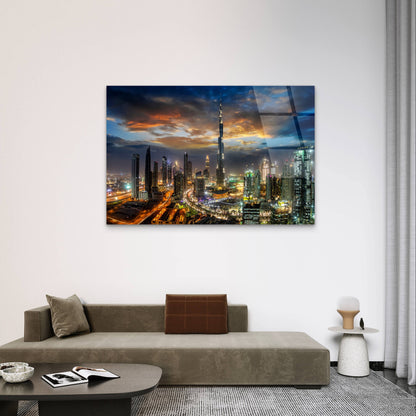 Dubai Burj Khalifa Night City Skyline Acrylic Glass Printing Wall Art Australian Made Quality