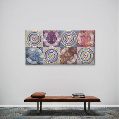 Abstract Geometric Circle Patchwork Wall Art Canvas Office Home Framed 120x60cm
