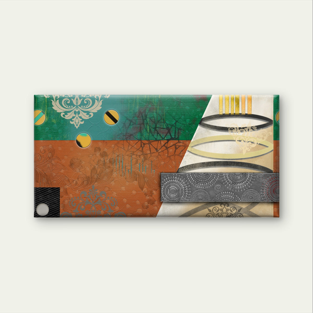 Abstract Teal Orange Geometric Ring Wall Art Canvas Office Home Framed 120x60cm