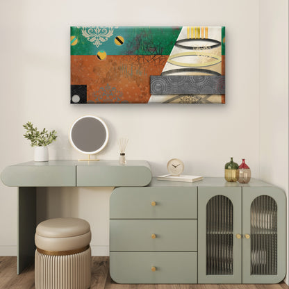 Abstract Teal Orange Geometric Ring Wall Art Canvas Office Home Framed 120x60cm