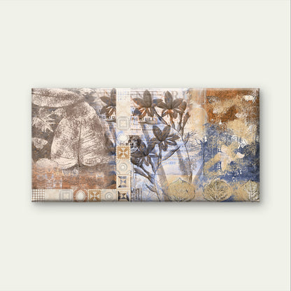 Vintage Floral Orchid Blue Gold Wall Art Canvas Office Home Framed 120x60cm