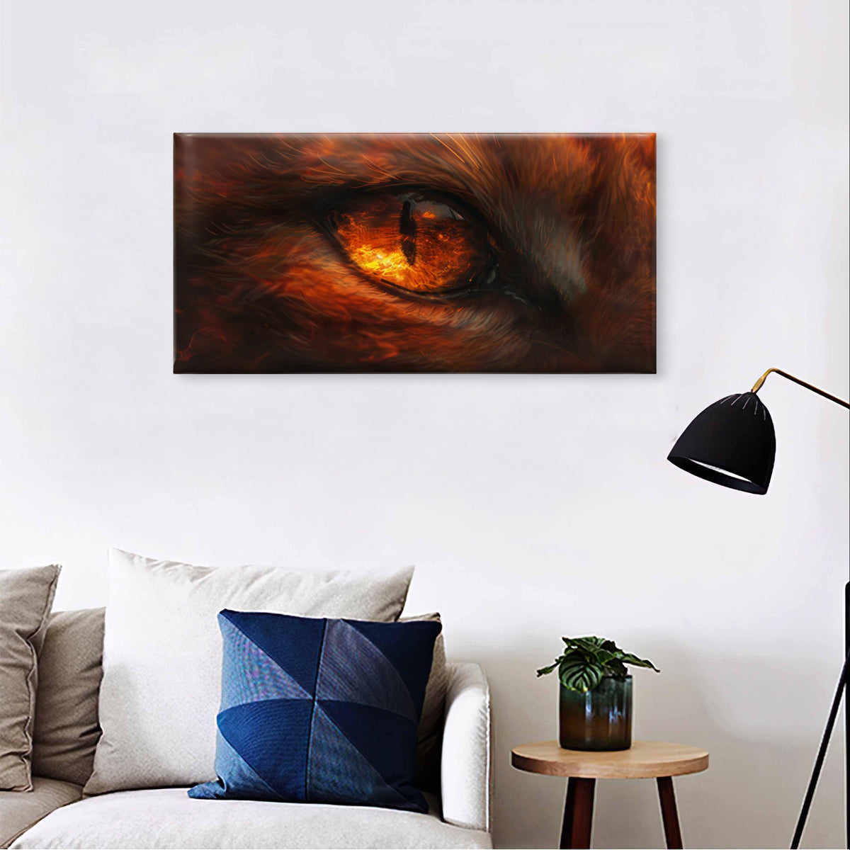Fantasy Fire Cat Eye Beast Dragon Wall Art Canvas Office Home Framed 120x60cm