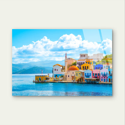 Greek Island Kastellorizo Meis Town Glass Printing    Acrylic Glass Printing Wall Art Australian Made Quality