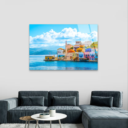 Greek Island Kastellorizo Meis Town Glass Printing    Acrylic Glass Printing Wall Art Australian Made Quality