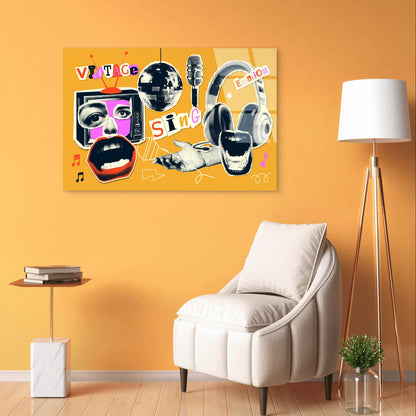 Pop Art Collage Music Disco Headphone   Acrylic Glass Printing Wall Art Australian Made Quality