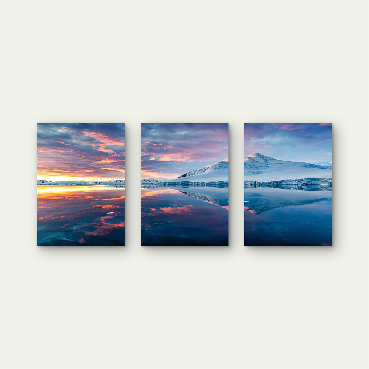 3pcs Arctic Snowy Mountains Sunset Landscape Wall Art Set Canvas Framed 40x60cm - High Quality Print 100% Australian Made Wall Canvas Ready to Hang