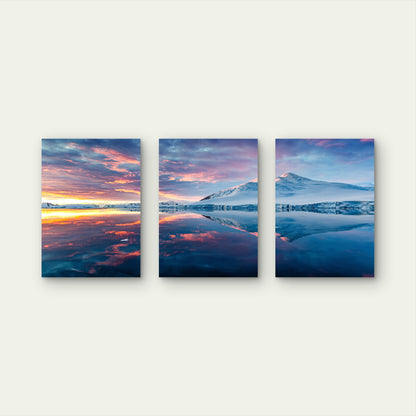 3pcs Arctic Snowy Mountains Sunset Landscape Wall Art Set Canvas Framed 50x70cm - High Quality Print 100% Australian Made Wall Canvas Ready to Hang