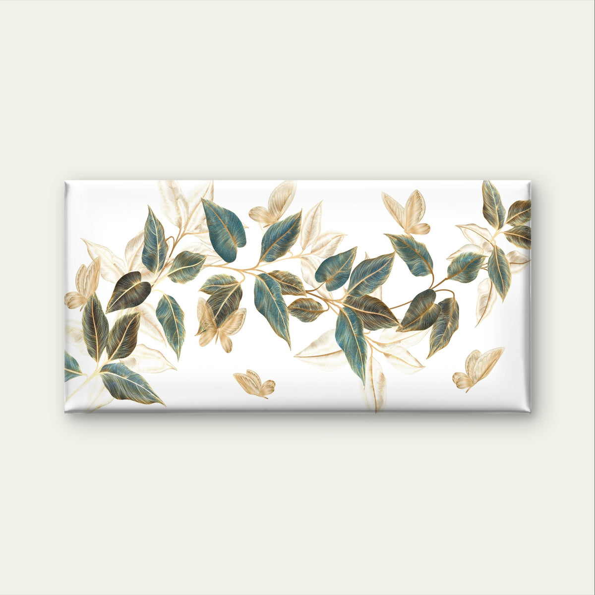 Gold Green Leaf Butterfly Vine Wall Art Canvas Office Home Framed 120x60cm