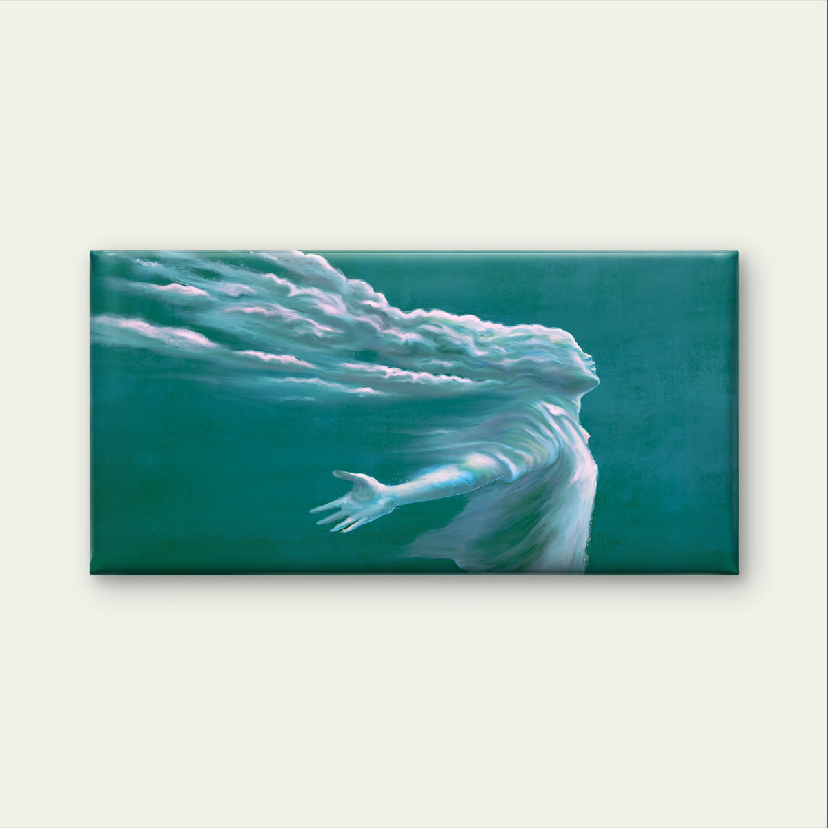 Cloud Woman Freedom Teal Sky Wall Art Canvas Office Home Framed 120x60cm