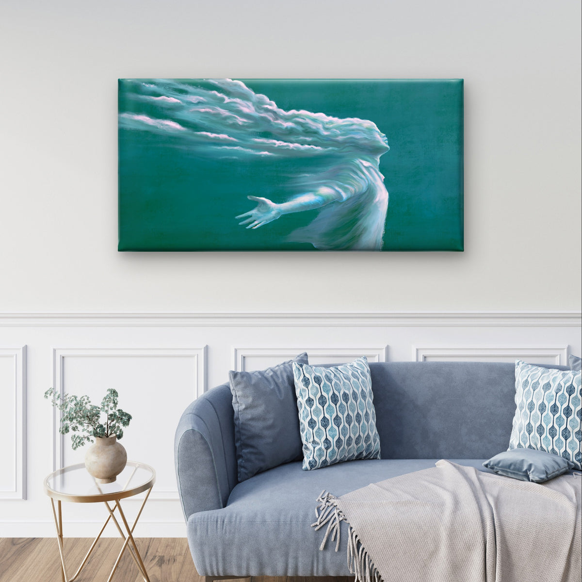 Cloud Woman Freedom Teal Sky Wall Art Canvas Office Home Framed 120x60cm