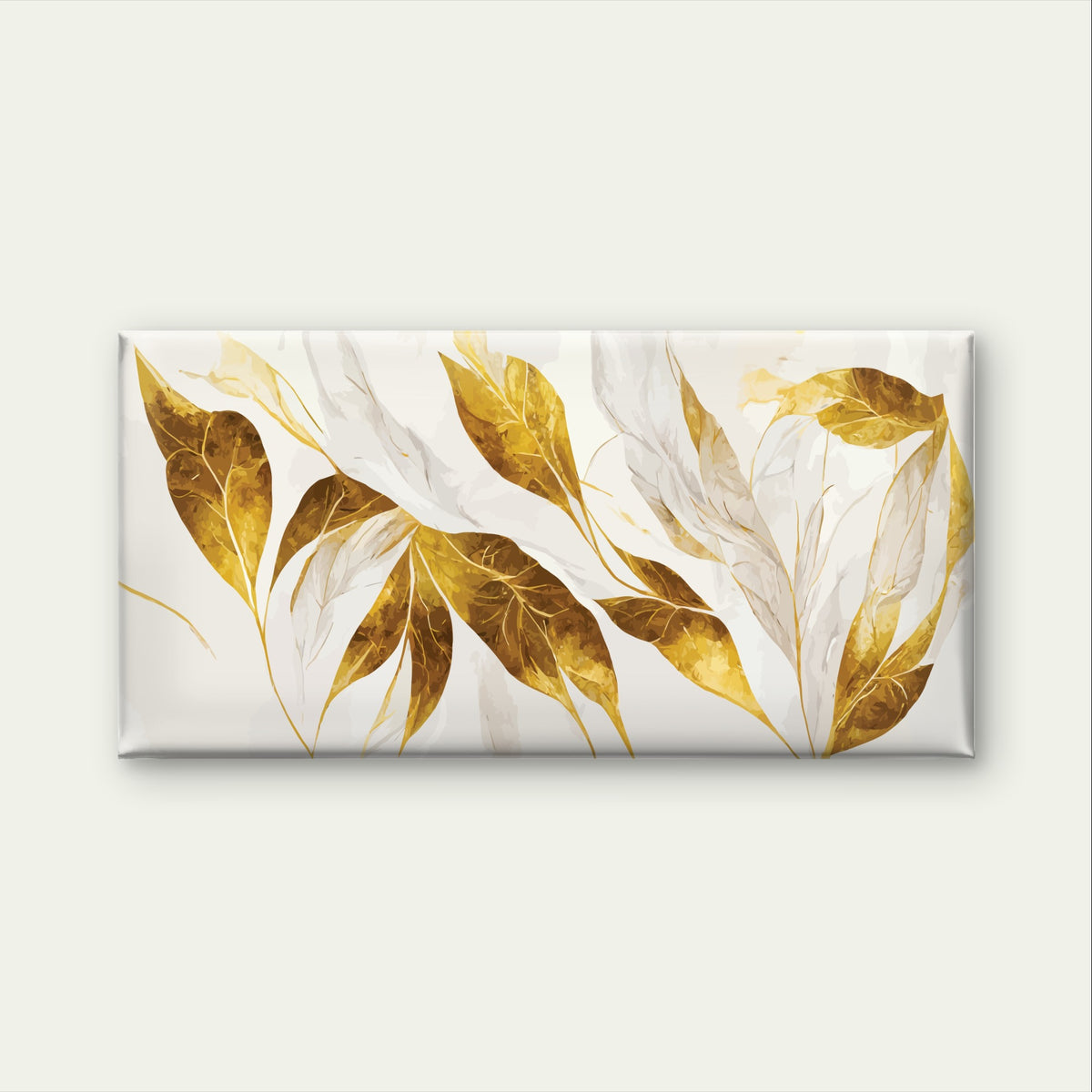 Gold White Abstract Leaf Branch Wall Art Canvas Office Home Framed 120x60cm