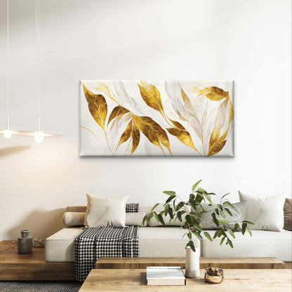 Gold White Abstract Leaf Branch Wall Art Canvas Office Home Framed 120x60cm