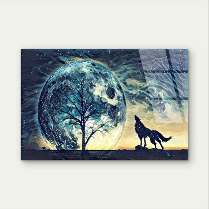 Howling Wolf Giant Moon Starry Night Acrylic Glass Printing Wall Art Australian Made Quality