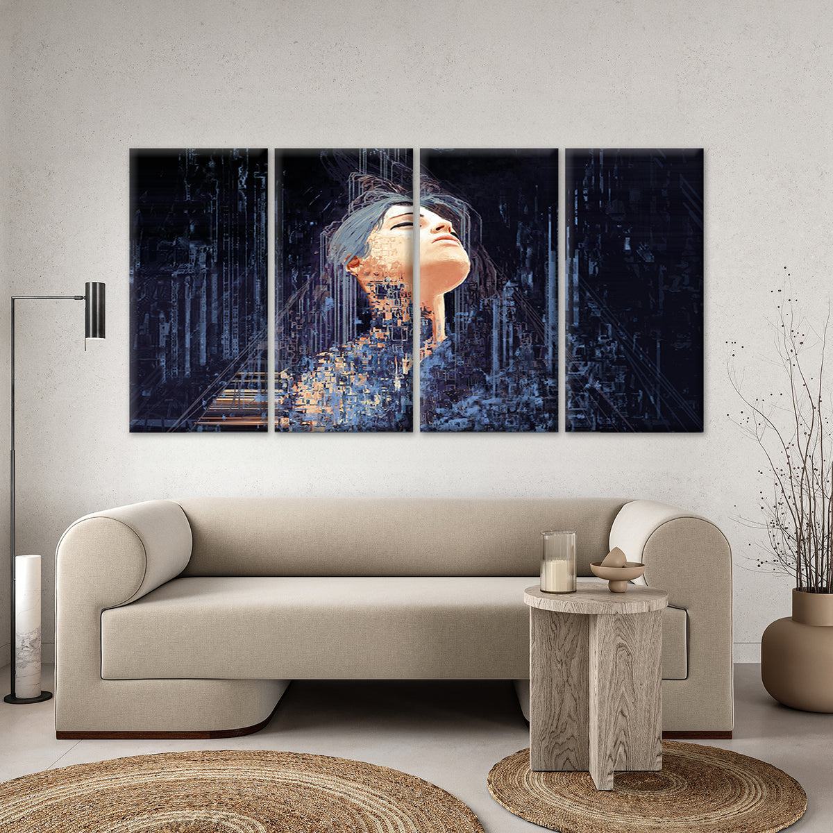 4pcs Profound Cyberpunk Glitch Woman Face Wall Art Canvas Framed 45x80cm - High Quality Print 100% Australian Made Wall Canvas Ready to Hang