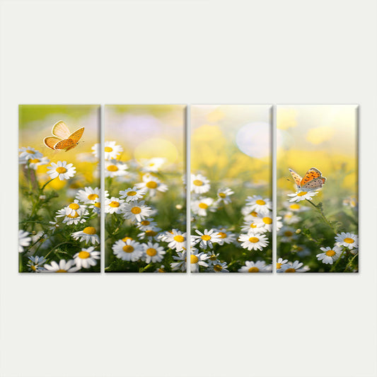 4pcs Daisy Flower Butterfly Meadow Sun Bokeh Wall Art Canvas Framed 45x80cm - High Quality Print 100% Australian Made Wall Canvas Ready to Hang