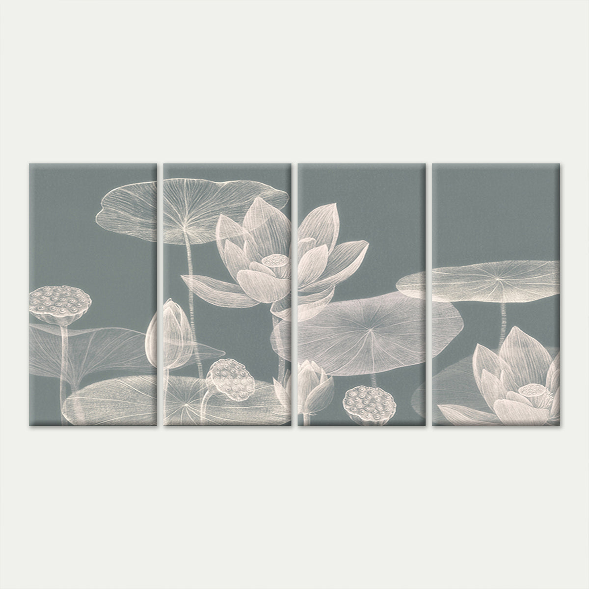 4pcs Sketch Lotus Blossom Floral Line Drawing Wall Art Canvas Framed 45x80cm         - High Quality Print 100% Australian Made Wall Canvas Ready to Hang