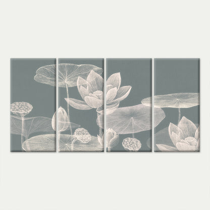 4pcs Sketch Lotus Blossom Floral Line Drawing Wall Art Canvas Framed 45x80cm         - High Quality Print 100% Australian Made Wall Canvas Ready to Hang