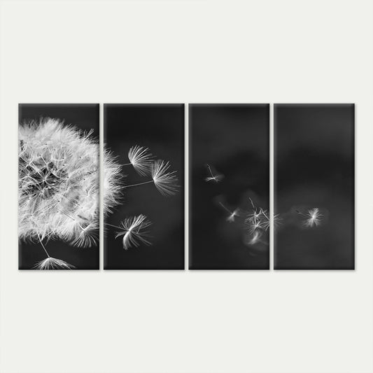 4pcs Black White Dandelion Flower Seeds Blowing Wall Art Canvas Framed 45x80cm - High Quality Print 100% Australian Made Wall Canvas Ready to Hang