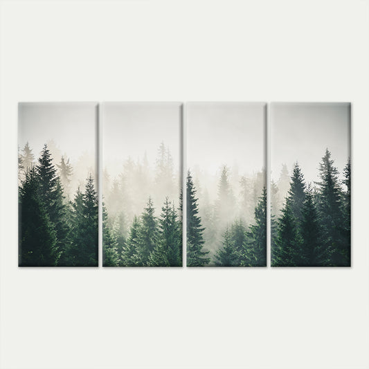 4pcs Misty Pine Forest Foggy Nature Landscape Wall Art Canvas Framed 45x80cm - High Quality Print 100% Australian Made Wall Canvas Ready to Hang