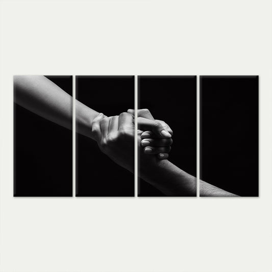 4pcs Black White Holding Hands Rescue Arm Grip Wall Art Canvas Framed 45x80cm - High Quality Print 100% Australian Made Wall Canvas Ready to Hang
