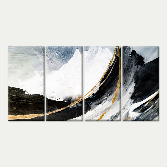 4pcs Modern Abstract Black White Gold Foil Stroke Wall Art Canvas Framed 45x80cm - High Quality Print 100% Australian Made Wall Canvas Ready to Hang