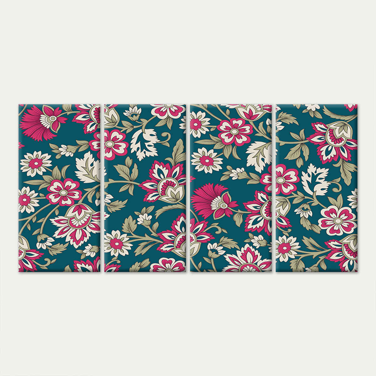 4pcs Vintage Teal Pink Floral Pattern Print Wall Art Canvas Framed 45x80cm        - High Quality Print 100% Australian Made Wall Canvas Ready to Hang