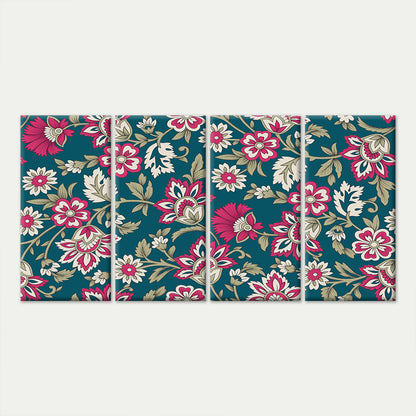 4pcs Vintage Teal Pink Floral Pattern Print Wall Art Canvas Framed 45x80cm        - High Quality Print 100% Australian Made Wall Canvas Ready to Hang