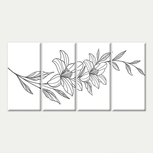 4pcs Minimalist Flower Line Art Black White Wall Art Canvas Framed 45x80cm        - High Quality Print 100% Australian Made Wall Canvas Ready to Hang