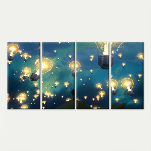 4pcs Wondrous Surreal Floating Bulb Sky Wall Art Canvas Framed 45x80cm - High Quality Print 100% Australian Made Wall Canvas Ready to Hang