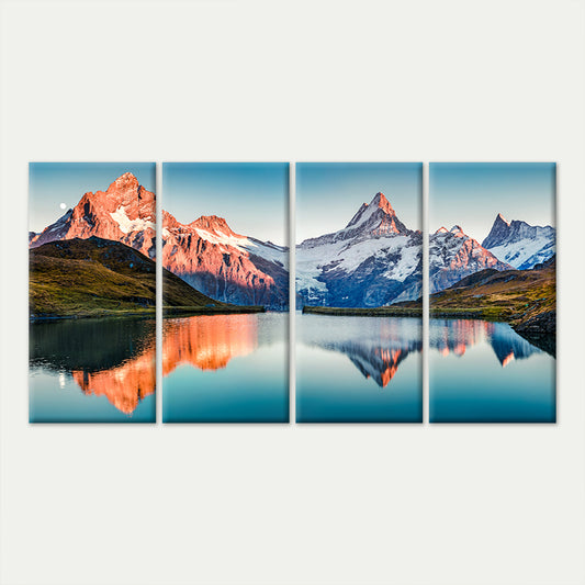 4pcs Snowy Peak Landscape Reflection Picture Wall Art Canvas Framed 45x80cm - High Quality Print 100% Australian Made Wall Canvas Ready to Hang